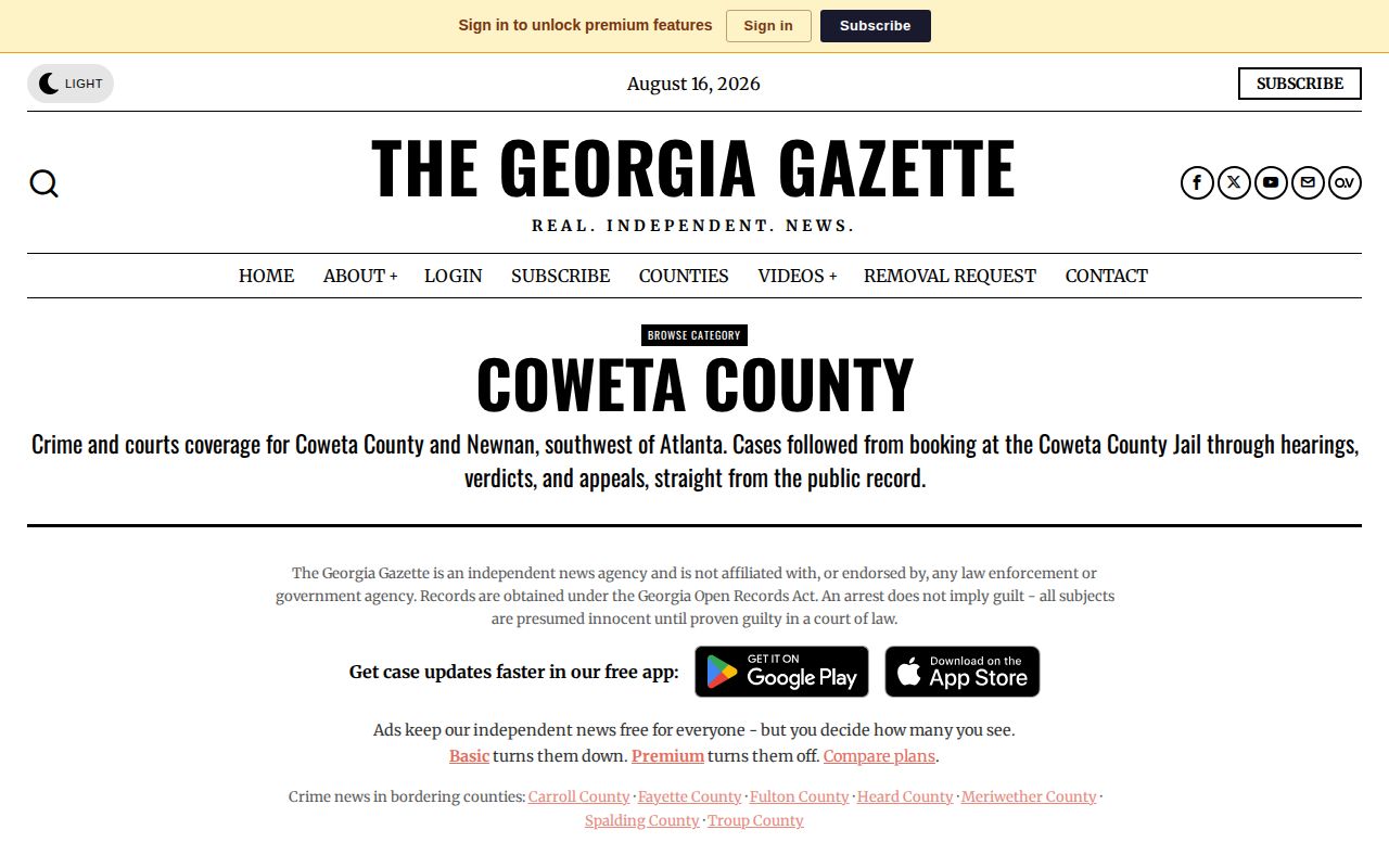 Coweta County Georgia Gazette crime and court archive page
