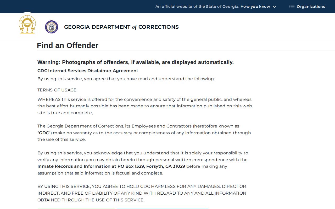 Georgia Department of Corrections offender search form for Coweta County record research