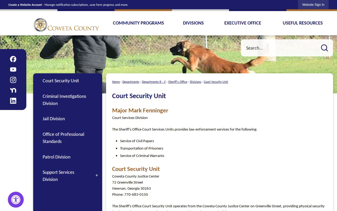 Coweta County Court Security and criminal warrants contact page